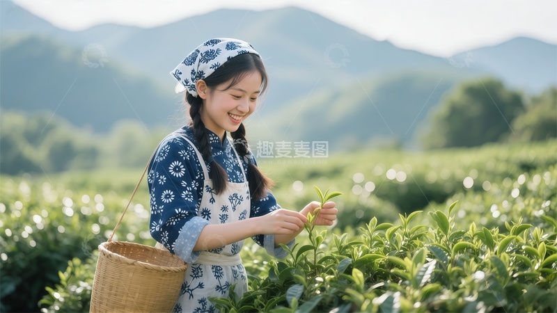 高清大图下载【趣麦麦图】茶园采摘女子风光摄影图片
