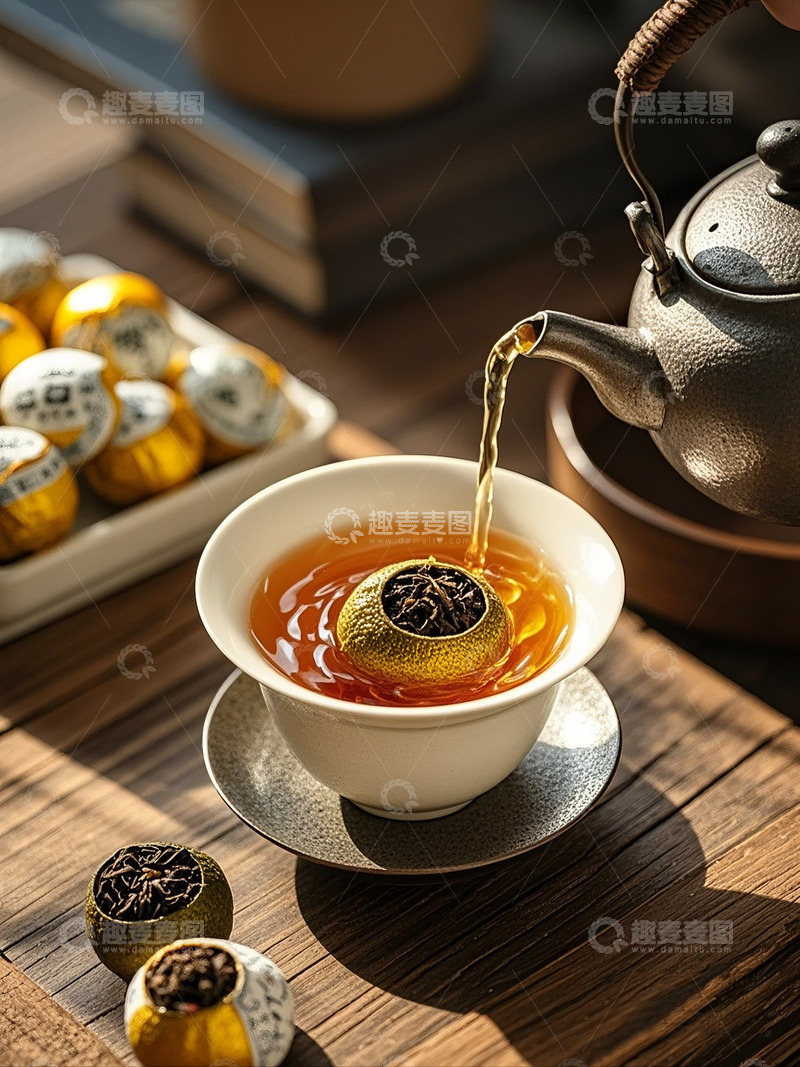 高清大图下载【趣麦麦图】小青柑红茶普洱茶冲泡