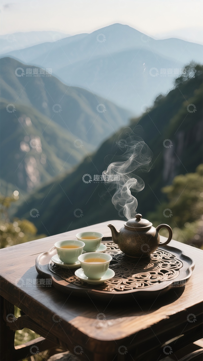 高清大图下载【趣麦麦图】山水间茶具静物摄影