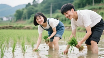 田园风光插秧体验生活摄影图片