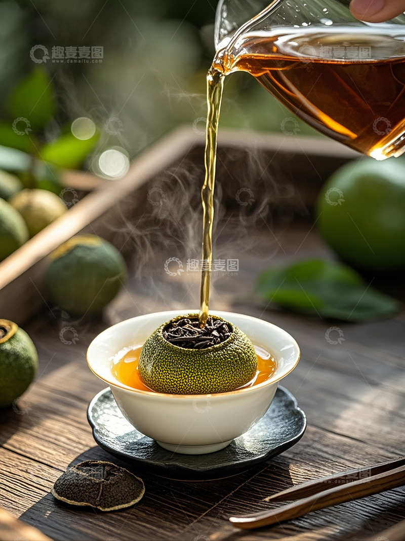 高清大图下载【趣麦麦图】小青柑茶红茶普洱茶冲泡