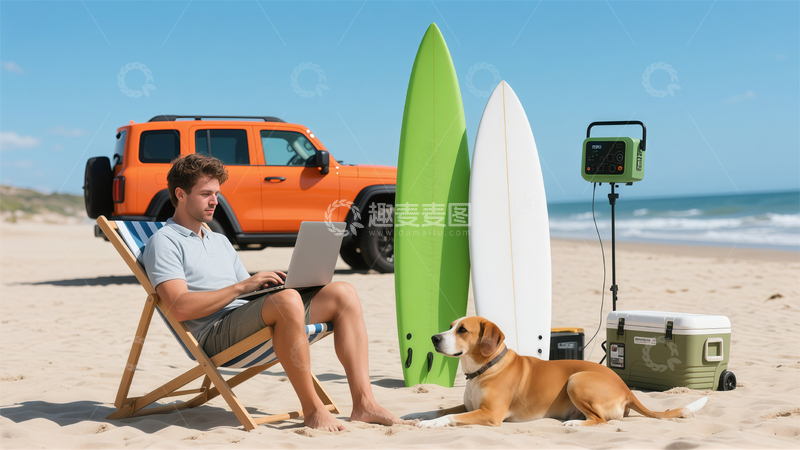 高清大图下载【趣麦麦图】海滩冲浪工作生活照