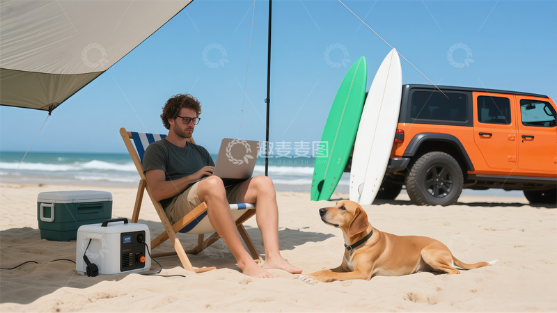 高清大图下载【趣麦麦图】海滩冲浪休闲现代生活场景