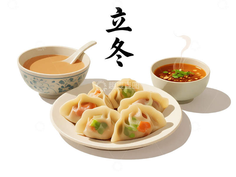 高清大图下载【趣麦麦图】立冬饺子汤料美食插画