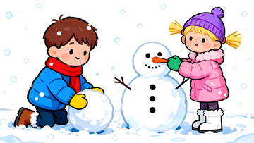 卡通儿童堆雪人冬季插画素材