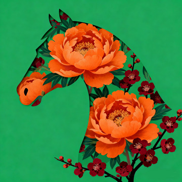 绿色马头花朵艺术抽象马年壁纸
