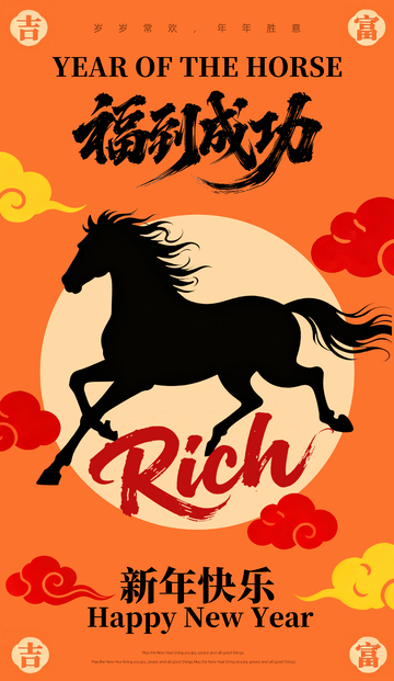 2026马年新年祝福海报福到成功