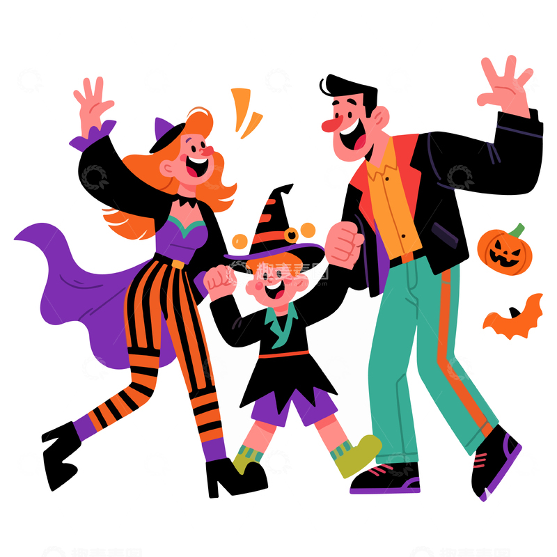卡通万圣节家庭装扮矢量素材1