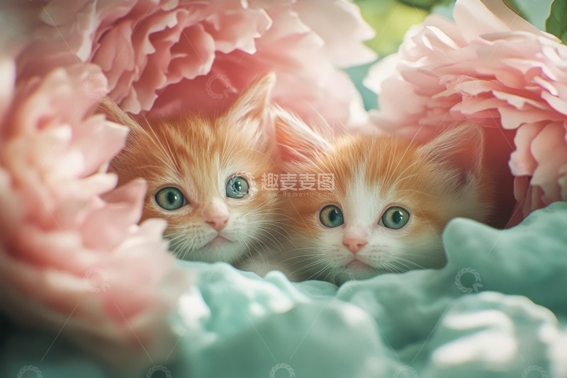 高清大图下载【趣麦麦图】花丛中的可爱小猫咪