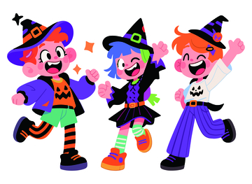 卡通万圣节儿童跳跃插画1