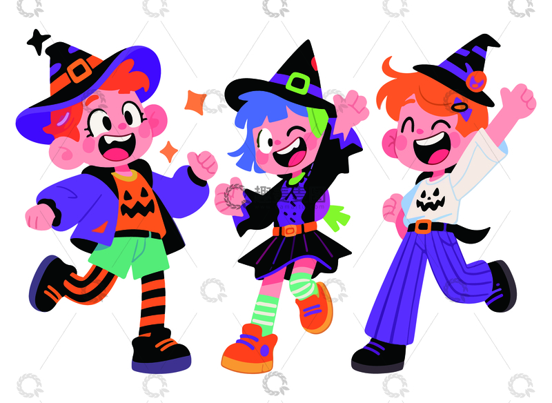 卡通万圣节儿童跳跃插画1