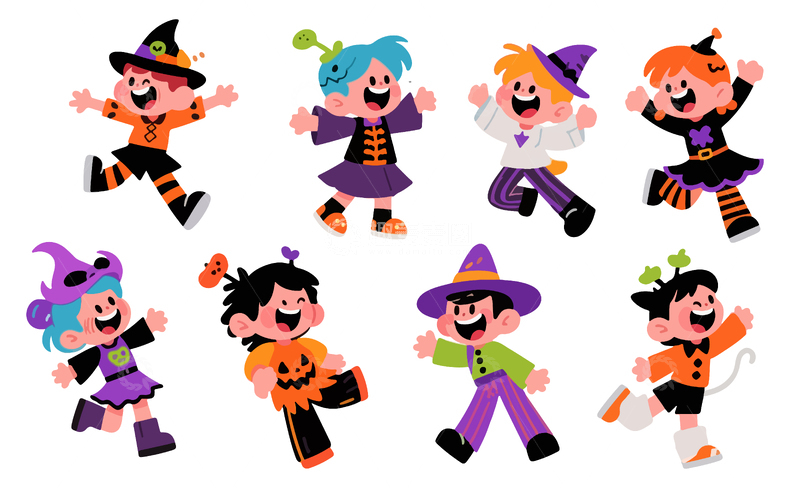 卡通万圣节儿童跳跃插画6