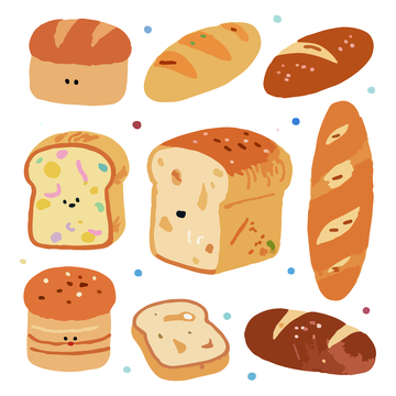 手绘风格面包插画设计素材