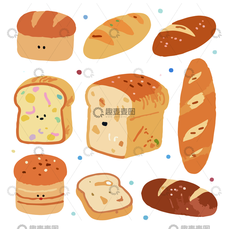 手绘风格面包插画设计素材