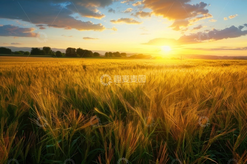 高清大图下载【趣麦麦图】黄昏下的麦田