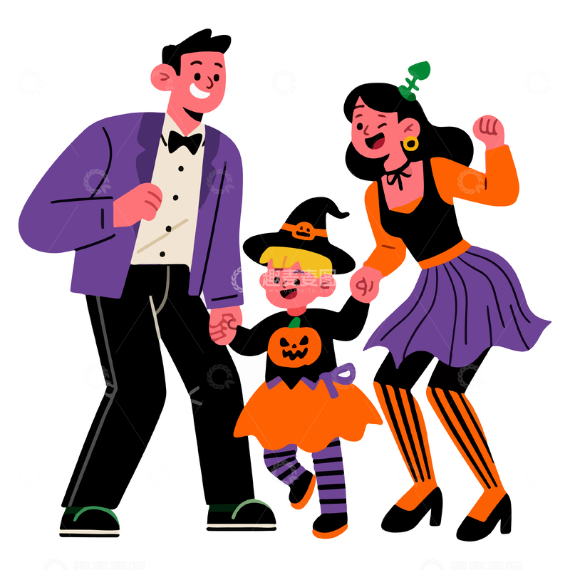 卡通万圣节家庭装扮矢量素材2