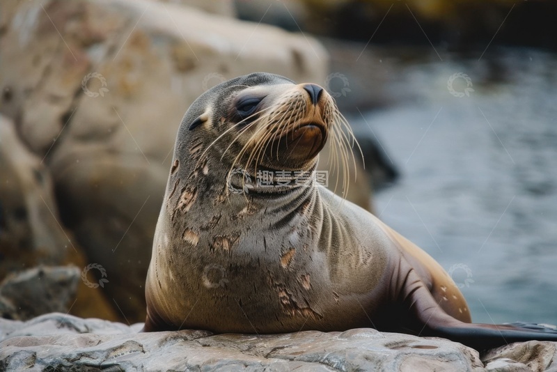 高清大图下载【趣麦麦图】趴在岩石上的海豹