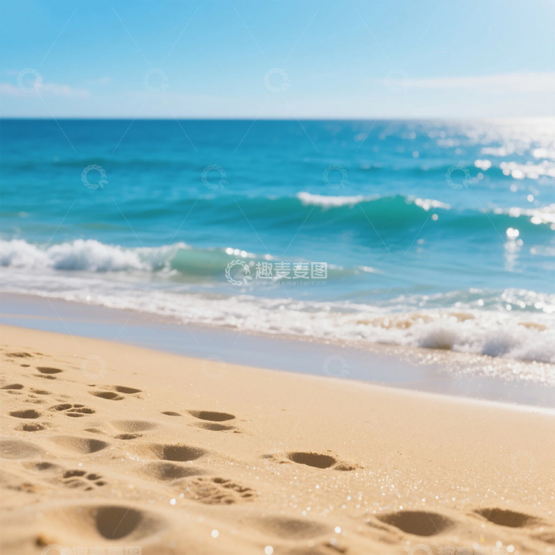 高清大图下载【趣麦麦图】海滩风光沙滩脚印摄影图
