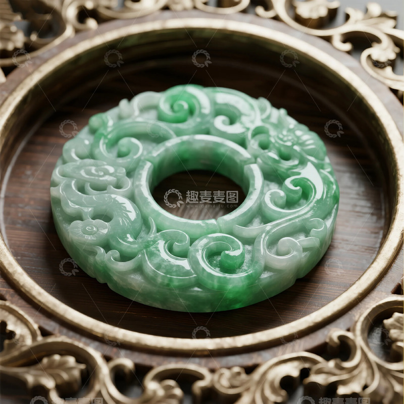 高清大图下载【趣麦麦图】翡翠环形雕件古典风格装饰物