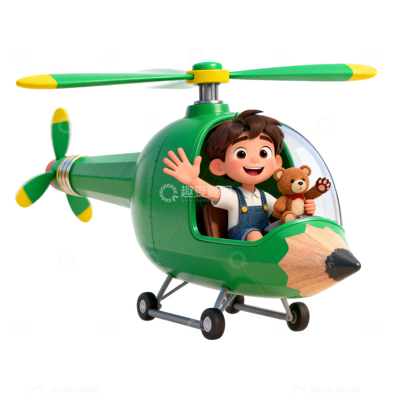 高清大图下载【趣麦麦图】-儿童玩具直升机卡通插图