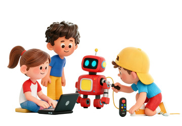 卡通儿童机器人互动场景