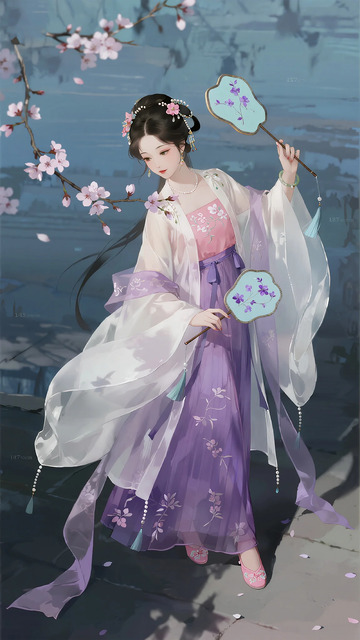 古风仕女插画樱花扇