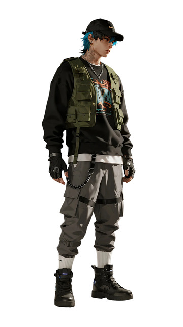 潮流街头风男性模特穿搭展示