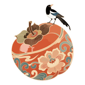 国潮柿子燕子插画