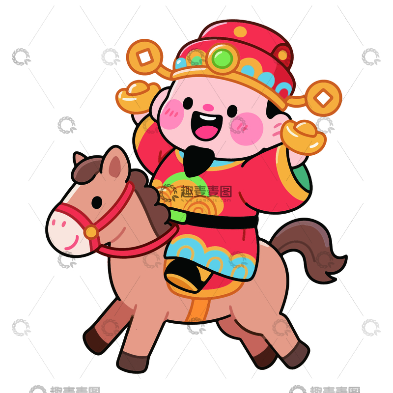 源文件下载【趣麦麦图】-喜庆卡通财神爷招财进宝图1