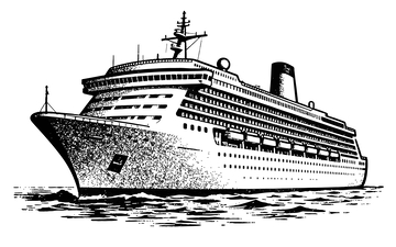黑白线条邮轮插画