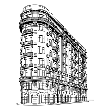 黑白线条建筑草图