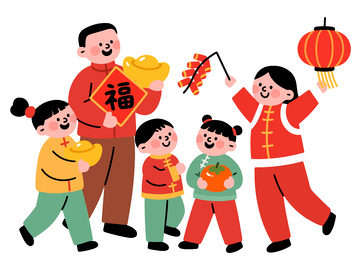 卡通春节家庭团圆喜庆插画10