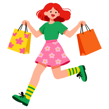 卡通购物女孩矢量图
