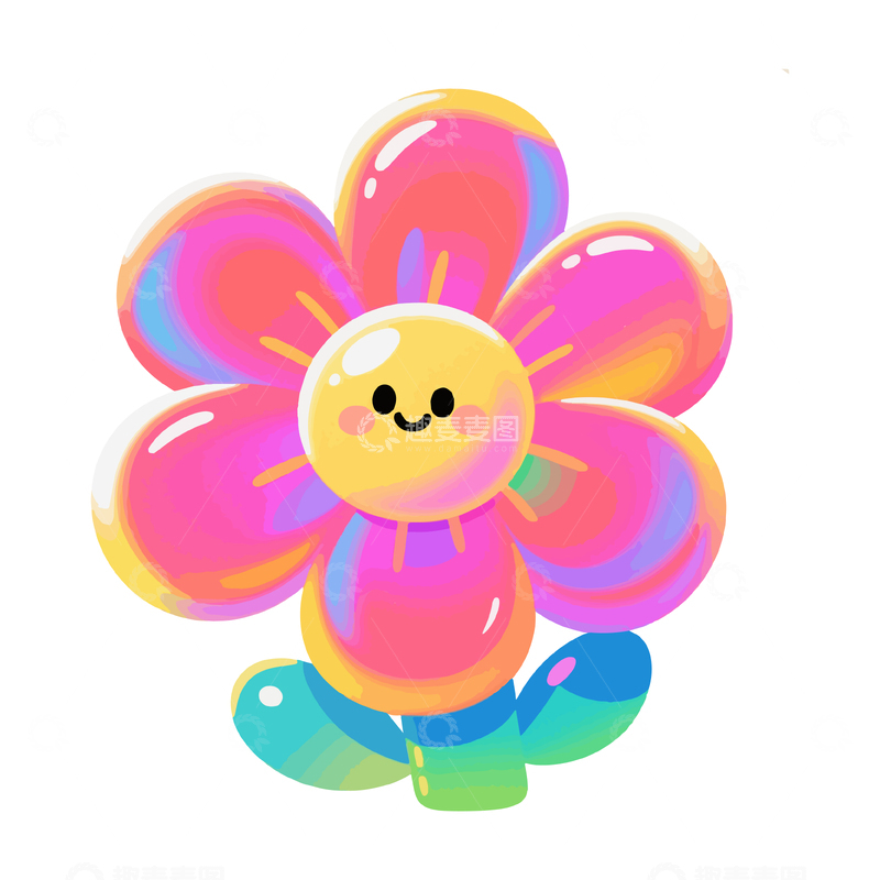 源文件下载【趣麦麦图】卡通花朵笑脸图案插画