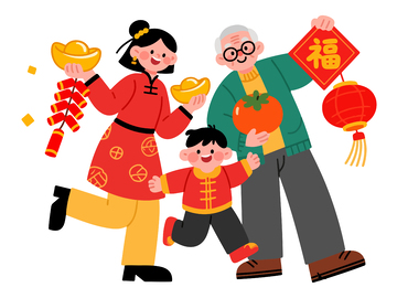 卡通春节家庭团圆喜庆插画1