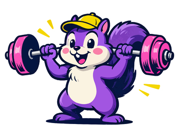 卡通松鼠举重