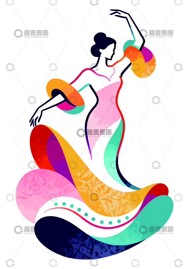源文件下载【趣麦麦图】抽象艺术女性舞蹈设计图