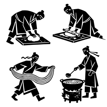 黑白传统烹饪插画