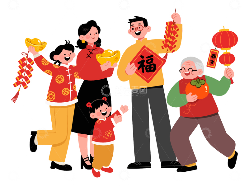 卡通春节家庭团圆喜庆插画2