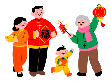卡通春节家庭团圆喜庆插画5
