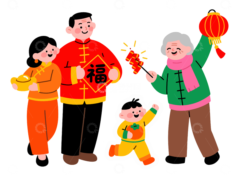 卡通春节家庭团圆喜庆插画5