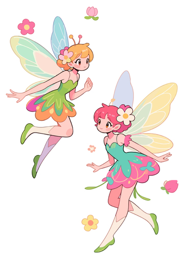 彩绘精灵飞舞插画素材