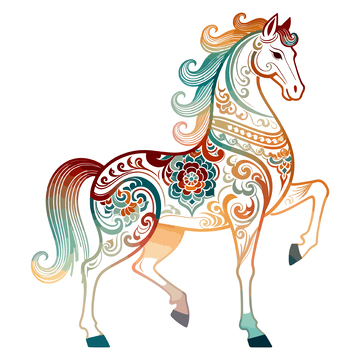 彩绘骏马装饰图案插画