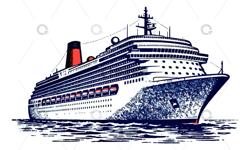 简约线条游轮插画