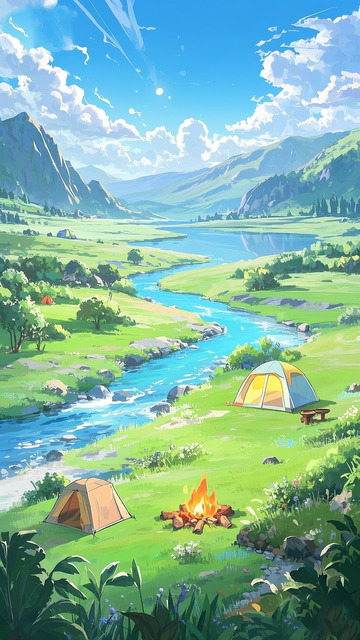 山川露营 动漫清新户外