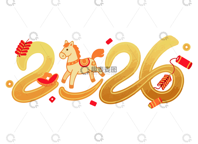 源文件下载【趣麦麦图】2026年马年新年庆祝插画