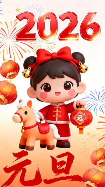 卡通风2026元旦庆祝插画