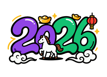 卡通风2026年独角兽新年祝福图案