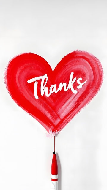 红色心形感谢画