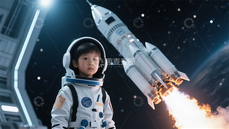 高清大图下载【趣麦麦图】太空梦儿童宇航员创意插画